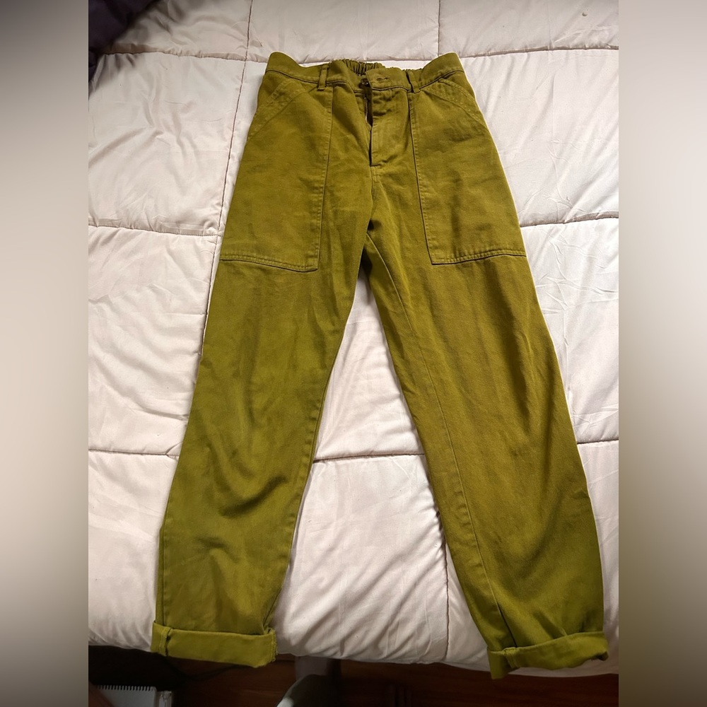 Army green big bud press pencil pants
